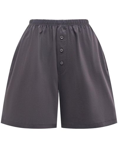 12 STOREEZ Elasticated-waistband Cotton Mini Shorts - Grey