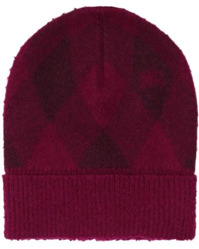 Burberry Intarsia-knit logo argyle checked beanie - Rosso