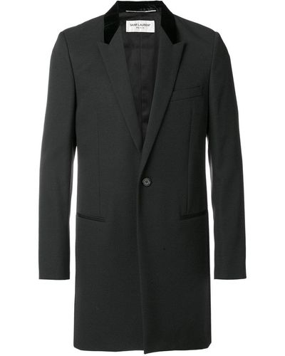 Saint Laurent Velvet Collar Chesterfield Coat - Black