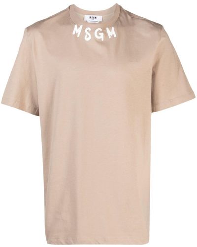 MSGM Katoenen T-shirt Met Logoprint - Naturel