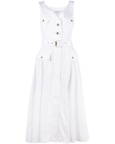 Alexander McQueen Belted Cotton-poplin Midi Dress - White