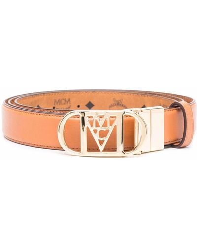 MCM Cintura in pelle con placca logo - Marrone