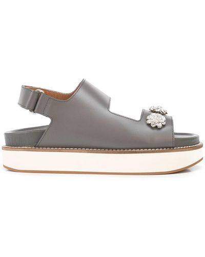 Ganni Mid-flatform Leather Sandals - Grey