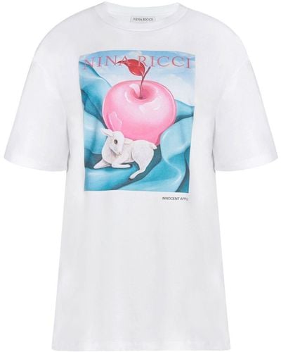 Nina Ricci T-shirt en coton à imprimé pomme - Bleu