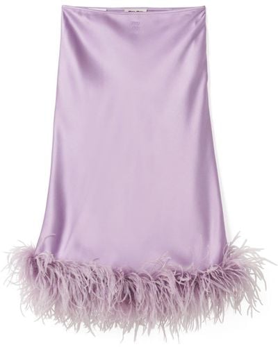 Miu Miu Feather-trimmed Satin Skirt - Purple