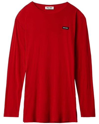 Miu Miu T-Shirtkleid mit Logo-Applikation - Rot