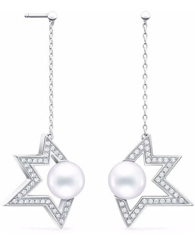 Tasaki 18kt White Gold Collection Line Comet Plus Diamond Pearl Drop Earrings - Metallic