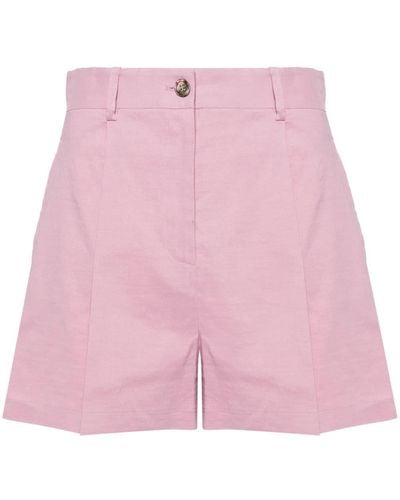 Pinko High-waist Linen-blend Shorts - Pink