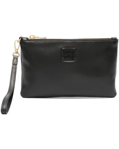 Miu Miu Logo-embossed Leather Clutch Bag - Grey