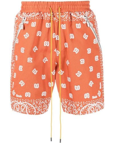 Rhude Pantalones cortos de deporte con estampado gráfico - Naranja