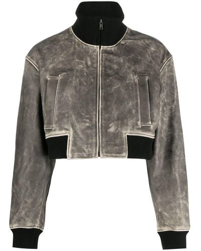 Manokhi Cropped Leather Jacket - Grey
