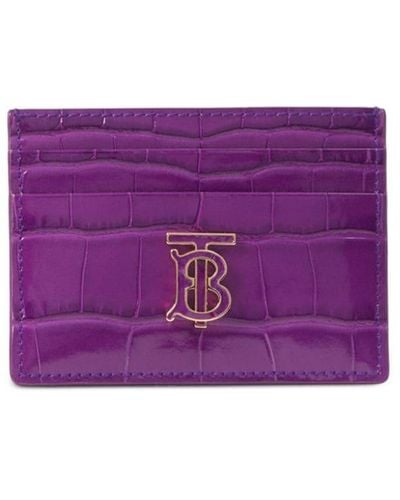 Burberry Tb Embossed-leather Cardholder - Purple