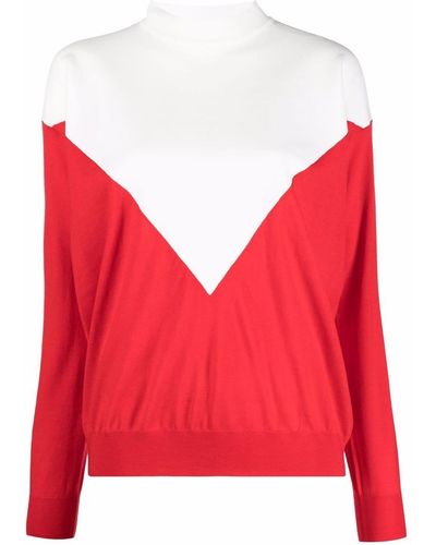 Plan C Colour-block Mock-neck Sweater - Red