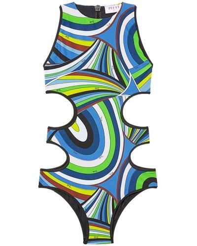 Emilio Pucci Wave-print Cut-out Detailing Swimsuit - Blue