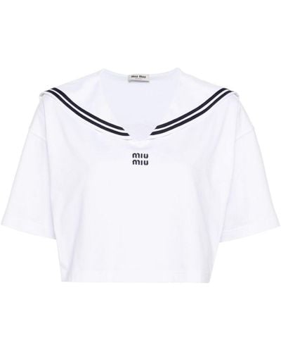 Miu Miu T-Shirt mit Matrosenkragen - Weiß