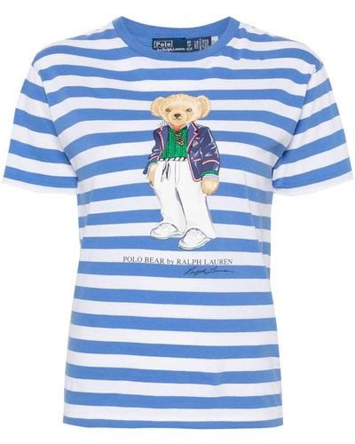 Polo Ralph Lauren Gestreiftes Baumwoll-t-shirt "riviera Bear" - Blau