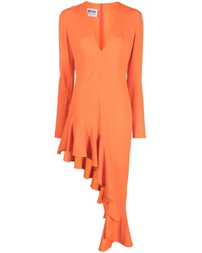 Moschino Jeans Ruffle-hem Long-sleeve Dress - Orange
