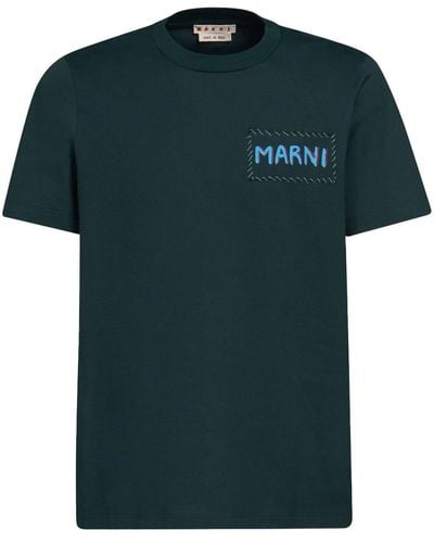 Marni T-Shirt mit Logo-Patch - Grün