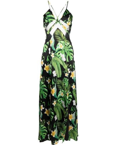Philipp Plein Hawaii Printed Silk Maxi Dress - Green