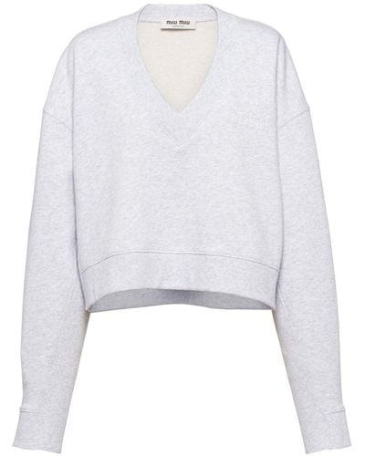 Miu Miu Logo-embroidered Fleece Sweatshirt - White