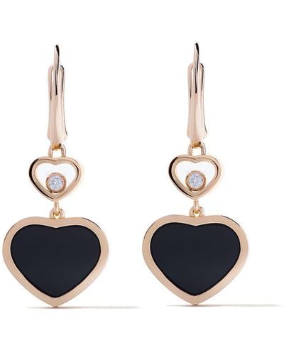Chopard 18kt Rose Gold Happy Hearts Onyx And Diamond Drop Earrings - White