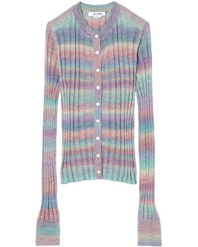RE/DONE Ribbed-knit Wool Cardigan - Blue