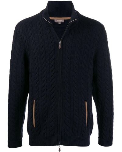 N.Peal Cashmere Long Sleeve Cable Knit Jumper - Blue