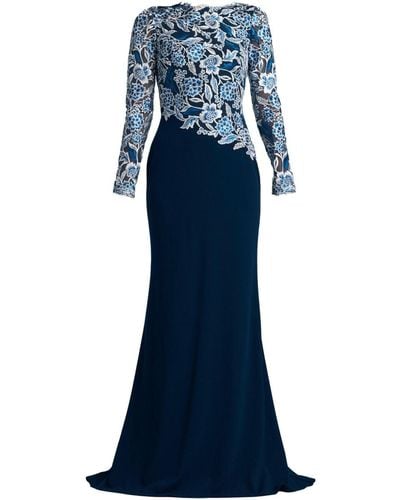Tadashi Shoji Asymmetrische Maxi-jurk Met Geborduurde Bloemen - Blauw