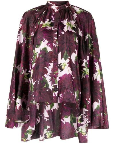 Oscar de la Renta Dahlia Floral-print Silk Shirt - Purple