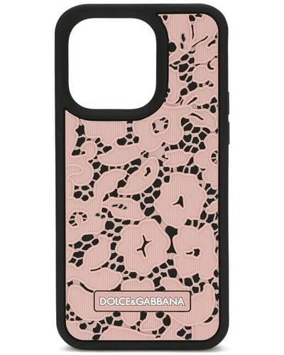 Dolce & Gabbana Lace Pattern Iphone 14 Pro Cover - Pink