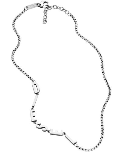 DIESEL Logo-lettering Chain Necklace - Metallic