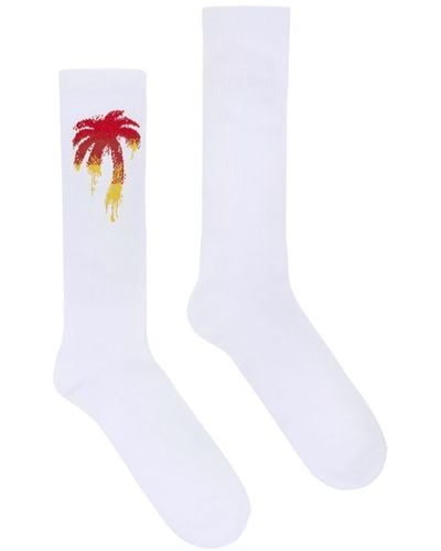 Palm Angels Palm-motif Calf Socks - White