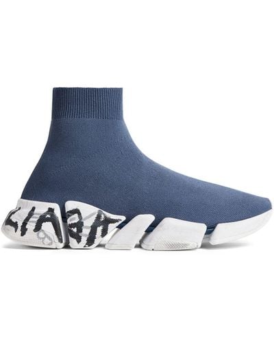 Balenciaga Speed 2.0 Graffiti-print Sneakers - Blue