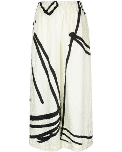 Daniela Gregis Wide Leg Printed Silk Pants - White