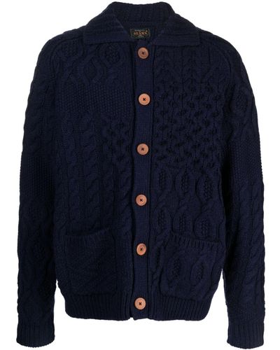 Beams Plus Alan Patchwork-knit Wool Cardigan - Blue