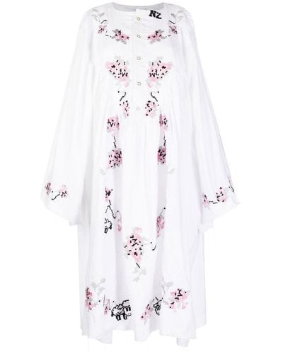 Natasha Zinko Geometric-embroidered Midi Dress - White
