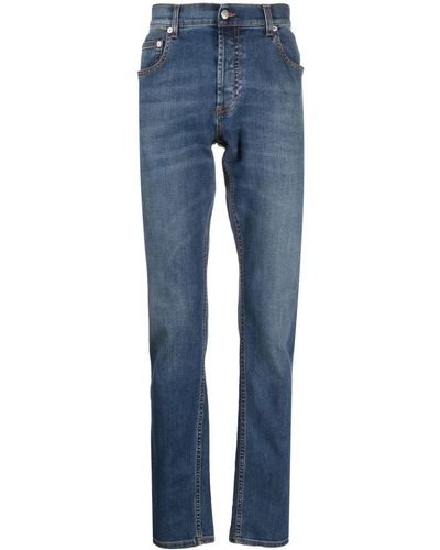 Alexander McQueen Embroidered-logo Slim-fit Jeans - Blue