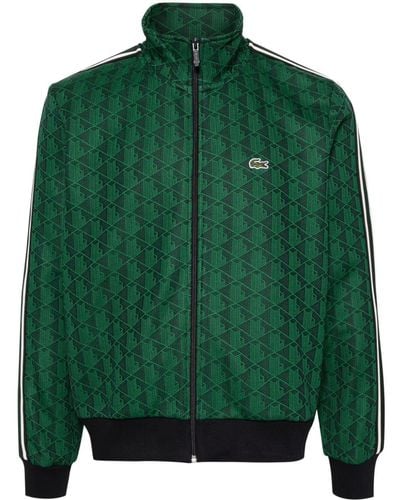 Lacoste Monogram-jacquard Zipped Sweatshirt - Green