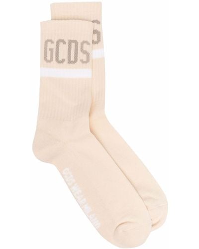 Gcds Intarsia Logo Ribbed Socks - Natural