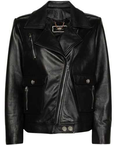 Elisabetta Franchi Leather Biker Jacket - Black