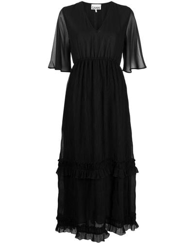Ganni Georgette Ruffle-detailing Dress - Black