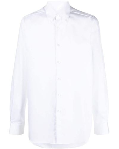 Xacus Button Down-collar Organic Cotton Shirt - White