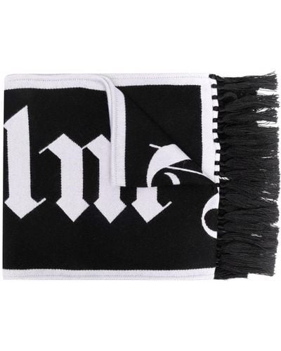 Palm Angels Fringed Logo-knit Scarf - Black