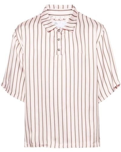 4SDESIGNS Striped Satin Polo Shirt - White