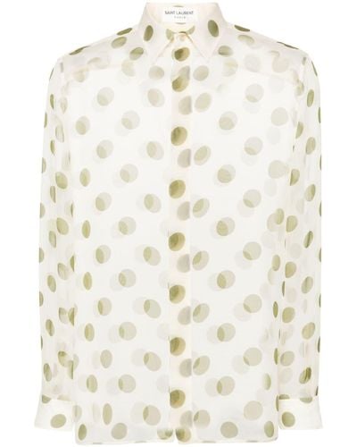 Saint Laurent Seidenhemd mit Polka Dots - Weiß
