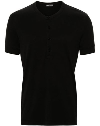 Tom Ford T-shirt en maille nervurée à boutonnière - Noir