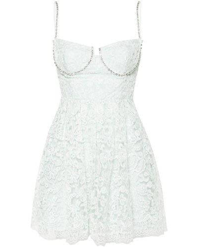 Self-Portrait Short Lace Dress With Sweetheart Neckline - White