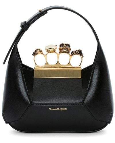Alexander McQueen Jewelled Hobo Mini Leather Shoulder Bag - Black