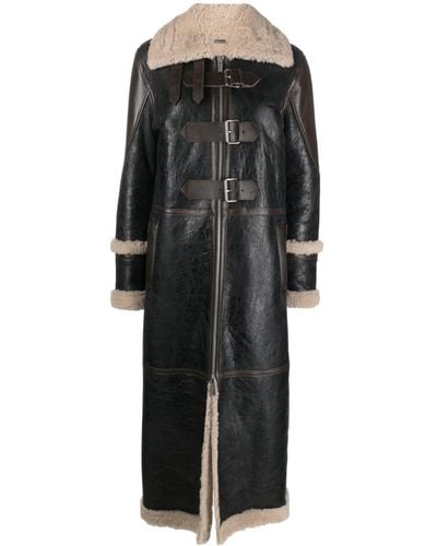 Blumarine Shearling-trim Leather Long Coat - Black