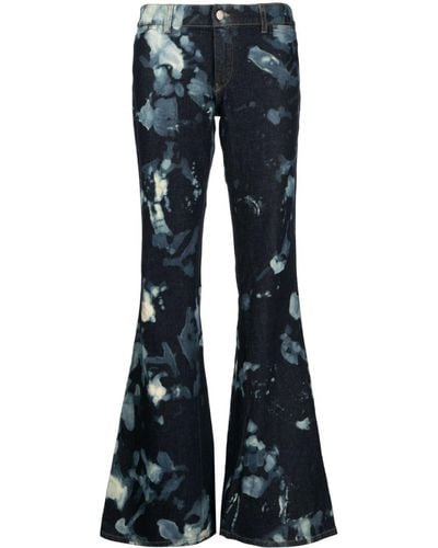 Stain Shade Tie-dye Flared Trousers - Blue